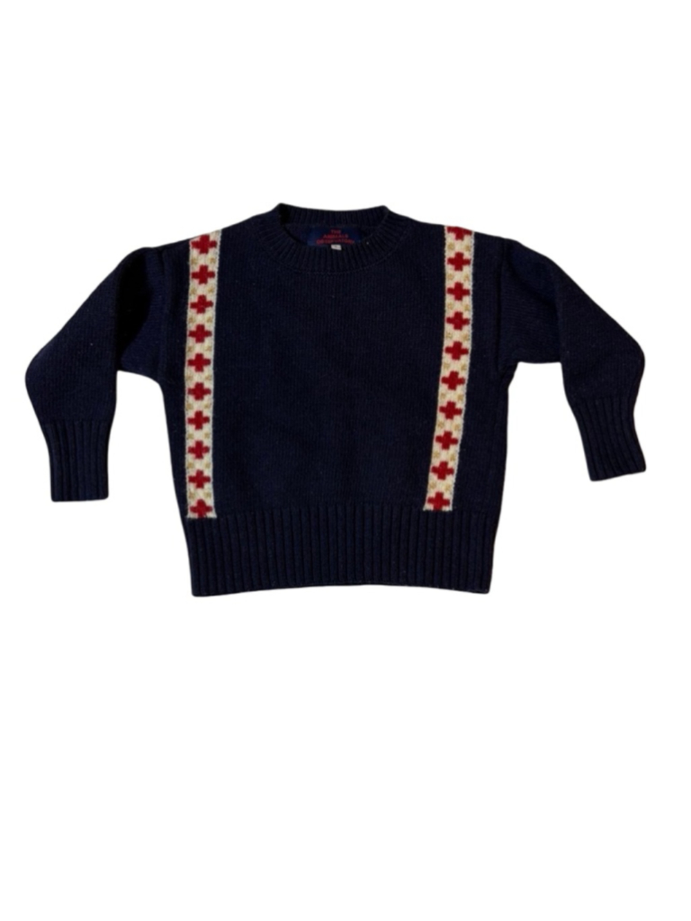The Animals Observatory Navy Knit Sweater Size 2 Red Cross Stripe Kids